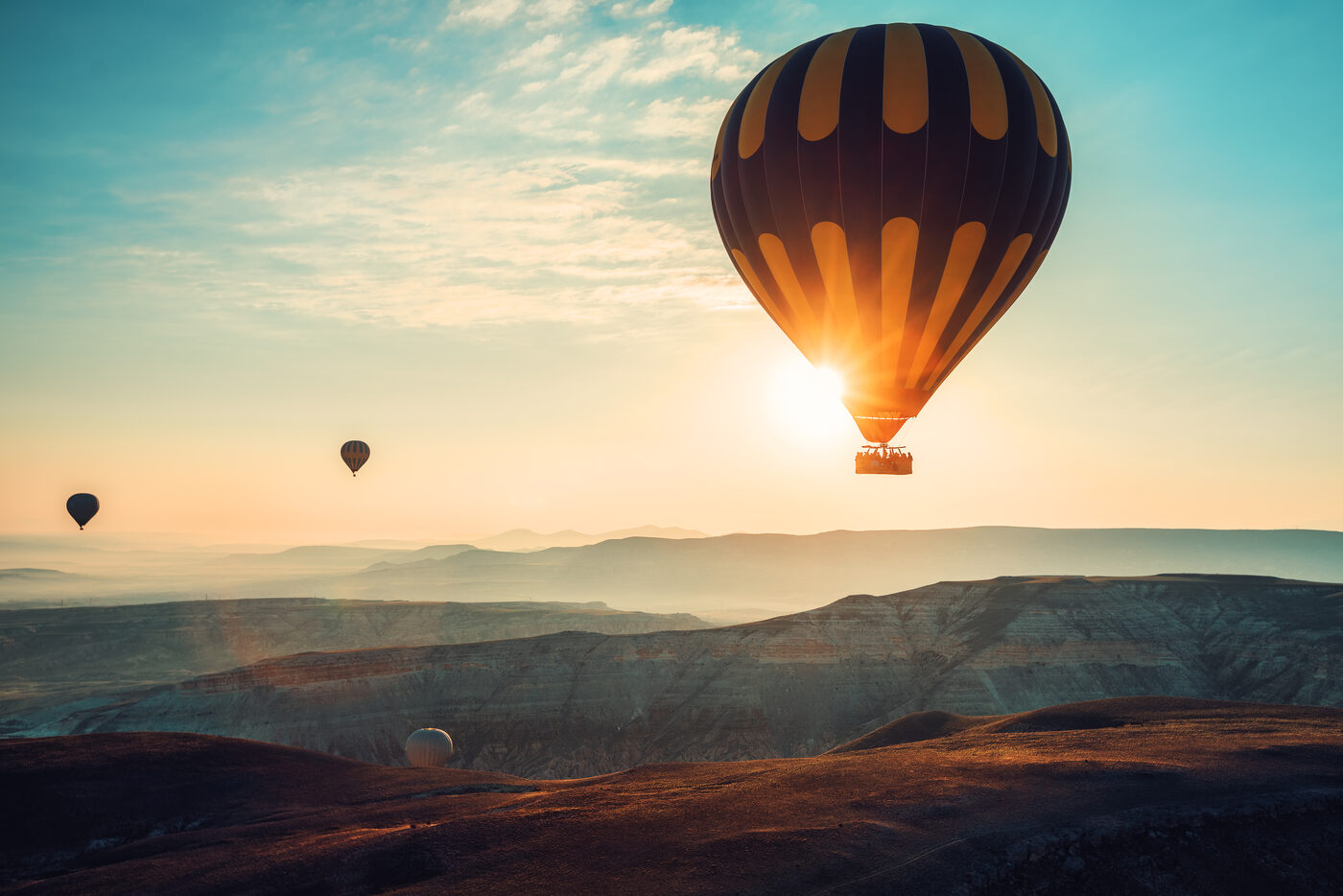 Hot air balloon at sunrise